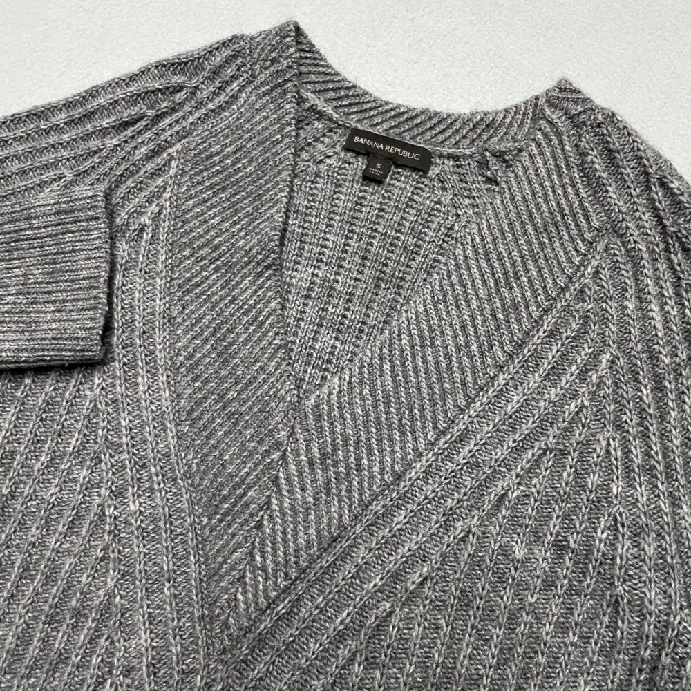 Banana‎ Republic Womens Shadow Grey Merino Alpaca Blend V-Neck Ribbed Sweater S